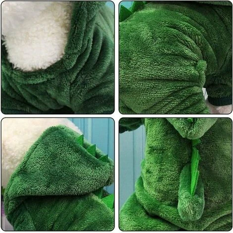 Vêtements Pour Chien, Chiot Chien Vetements De Compagnie Sweat Chemise Chaude, Dinosaure Vetements Hiver Chaud Pour Animal Domestique Polaire De Corail Manteau Pour Chien(M)83g,vert – Image 2