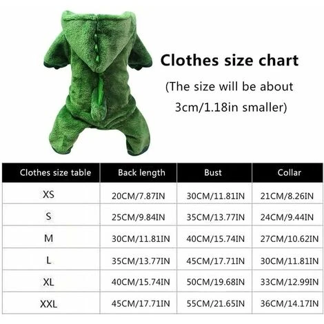 Vêtements Pour Chien, Chiot Chien Vetements De Compagnie Sweat Chemise Chaude, Dinosaure Vetements Hiver Chaud Pour Animal Domestique Polaire De Corail Manteau Pour Chien(M)83g,vert – Image 3