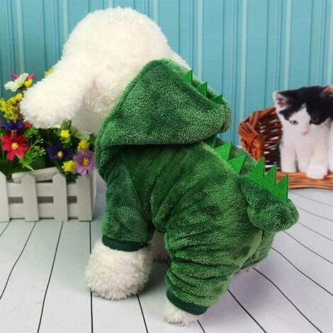 Vêtements Pour Chien, Chiot Chien Vetements De Compagnie Sweat Chemise Chaude, Dinosaure Vetements Hiver Chaud Pour Animal Domestique Polaire De Corail Manteau Pour Chien(M)83g,vert – Image 4