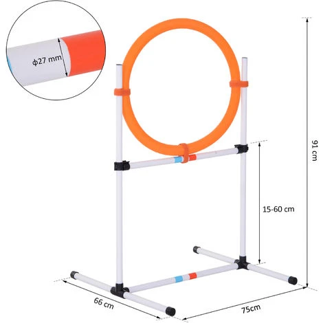 PawHut Agility Sport Pour Chiens Anneau D'agilité Et Obstacle 2 En 1 Avec Sac De Transport Plastique Blanc Orange – Image 3