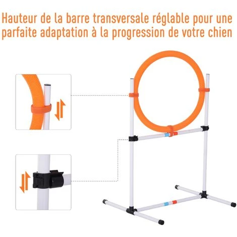 PawHut Agility Sport Pour Chiens Anneau D'agilité Et Obstacle 2 En 1 Avec Sac De Transport Plastique Blanc Orange – Image 5