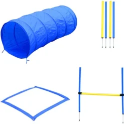 PawHut Agility Sport Pour Chiens équipement Complet Obstacles, Tunnel, Slalom, Zone Repos + 2 Sacs De Transport Bleu Jaune