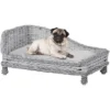 PawHut Canapé Méridienne Chiens Chats Style Cosy Chic Dim. 69L X 42l X 33H Cm Coussin Intégré Osier Gris