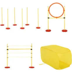PawHut Agility Sport Pour Chiens équipement Complet Haies, Slalom, Tunnel + Sac De Transport Jaune