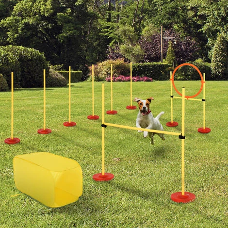 PawHut Agility Sport Pour Chiens équipement Complet Haies, Slalom, Tunnel + Sac De Transport Jaune – Image 4