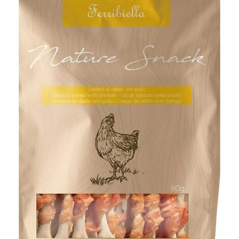 Ferribiella Nature Snack Calcium Et Os De Poulet Pour Chiens 10 Sachets De 80 G Chacun – Image 2