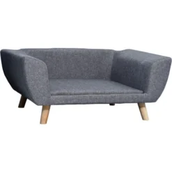 PawHut Canapé Chien Lit Pour Chien Design Scandinave Coussin Moelleux Pieds Bois Massif Dim. 87 X 61 X 36 Cm Polyester Gris