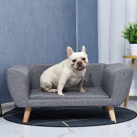 PawHut Canapé Chien Lit Pour Chien Design Scandinave Coussin Moelleux Pieds Bois Massif Dim. 87 X 61 X 36 Cm Polyester Gris – Image 4