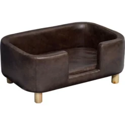 PawHut CanapĂ© Chien Lit Pour Chien Chat Avec Rebord Coussin Moelleux Pieds Bois Massif Dim. 74 X 48,5 X 31 Cm RevĂȘtement Micro-fibre Chocolat