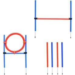 PawHut Agility Sport Pour Chiens équipement Complet Obstacles Et Entrainement 11 Pièces Avec Sac De Transport Acier Rouge Et Bleu