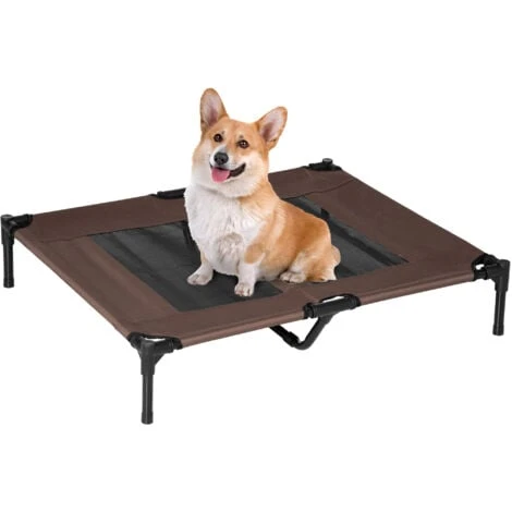 PawHut Lit Sur Pieds Pour Chien Chat Lit De Camp Animal Lit Surélevé Oxford Textilène Micro-perforé Dim. 92L X 76l X 18H Cm Marron