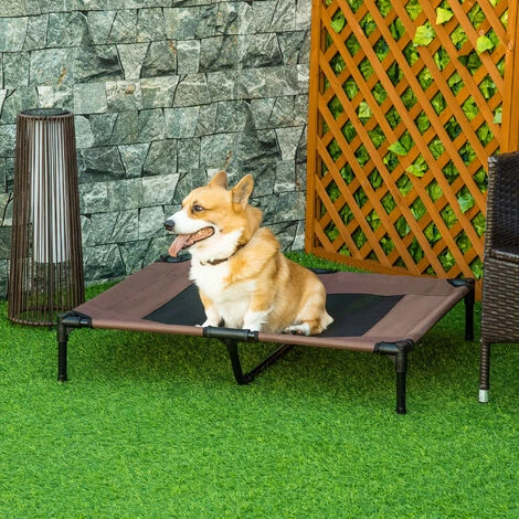 PawHut Lit Sur Pieds Pour Chien Chat Lit De Camp Animal Lit Surélevé Oxford Textilène Micro-perforé Dim. 92L X 76l X 18H Cm Marron – Image 2