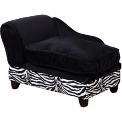 PawHut Méridienne Canapé Design Pour Chien Chat Avec Coffre De Rangement Sur Pied 57 X 34 X 36 Cm Noir Zébré