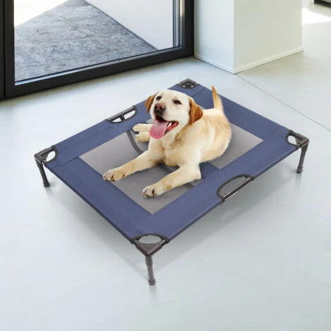 PawHut Lit Sur Pieds XXL Pour Chien Chat Lit De Camp Animal Lit Surélevé Tissu Oxford Textilène Micro-perforé 92L X 76l X 18H Cm Bleu Marine – Image 3