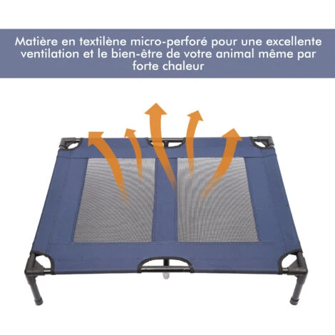 PawHut Lit Sur Pieds XXL Pour Chien Chat Lit De Camp Animal Lit Surélevé Tissu Oxford Textilène Micro-perforé 92L X 76l X 18H Cm Bleu Marine – Image 4