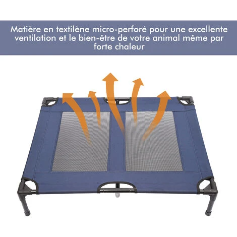 PawHut Lit Sur Pieds XXL Pour Chien Chat Lit De Camp Animal Lit Surélevé Tissu Oxford Textilène Micro-perforé 92L X 76l X 18H Cm Bleu Marine – Image 5