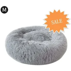 Panier Rond Pour Chien Et Chat En Peluche Douce Et Confortable Donut Chat Lit Chaud De Moelleux Pour Chiot Pour Dormir En Hiver Gris Clair50cm