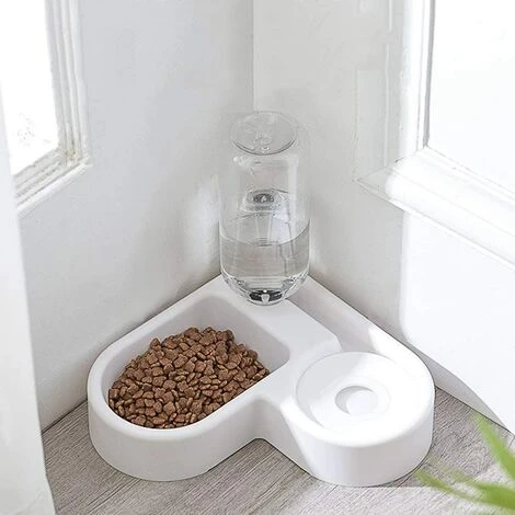 2 In 1 Distributeur De Nourriture Eau Fontaine Automatique Pour Animaux, Anti Débordement Abreuvoir Et Alimentateur Croquettes Gamelle Pour Chat/Chien, Bol Animaux Abreuvoir Pet Bowl(Blanc)wl(Blanc)