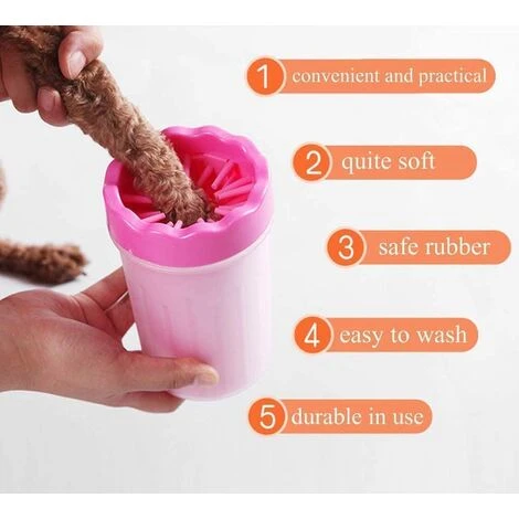 Nettoyant Pour Pattes De Chien, Nettoyant Pour Pattes D'animaux Avec Serviette, Brosse De Nettoyage Pour Animaux De Compagnie-rose Grand – Image 3