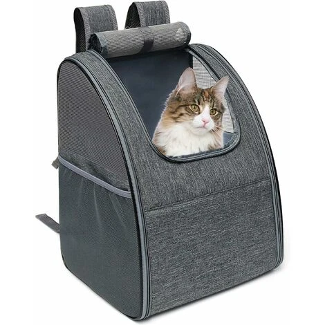 LITZEE Sac à Dos Chat Chien Sac De Transport Pour Chien Respirant Et Pliable Sac à Dos De Transport Chat Pliable Avec Cadre Intégré Pour Sortie Promenade Voyage 34 28 42cm Gris