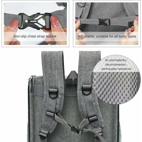 LITZEE Sac à Dos Chat Chien Sac De Transport Pour Chien Respirant Et Pliable Sac à Dos De Transport Chat Pliable Avec Cadre Intégré Pour Sortie Promenade Voyage 34 28 42cm Gris – Image 3