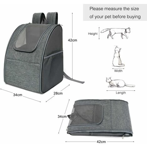 LITZEE Sac à Dos Chat Chien Sac De Transport Pour Chien Respirant Et Pliable Sac à Dos De Transport Chat Pliable Avec Cadre Intégré Pour Sortie Promenade Voyage 34 28 42cm Gris – Image 4