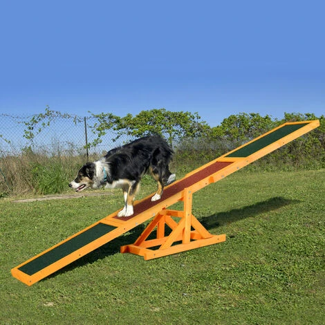 PawHut Agility Sport Pour Chien Bascule - Bascule Pour Chien - équipement Entrainement Chien - Bois Sapin Pré-huilé Feutre Bitumé Antidérapant Brique Vert – Image 4