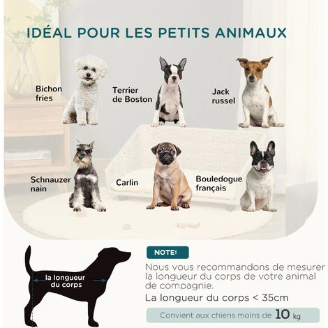 PawHut Canapé Chien Chat Style Cosy Chic Avec Coussin Aspect Fourrure Blanc - Dim. 70L X 40l X 37H Cm - Résine Tressée Beige – Image 5