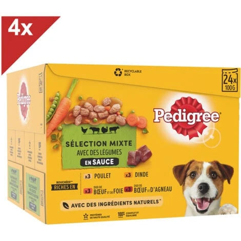 PEDIGREE 96 Sachets Fraîcheur En Sauce 4 Variétés Pour Chien 100g (4x24)