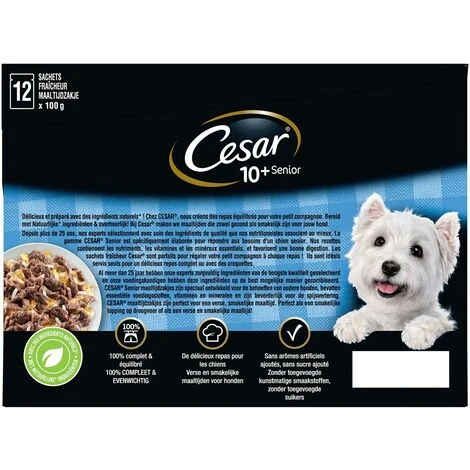 CESAR 72 Sachets Fraîcheur En Gelée 4 Variétés Pour Chien Senior 100g (6x12) – Image 2