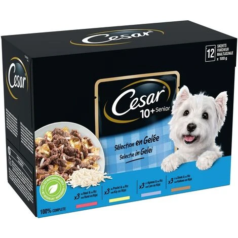 CESAR 72 Sachets Fraîcheur En Gelée 4 Variétés Pour Chien Senior 100g (6x12) – Image 3