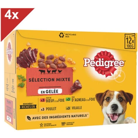 PEDIGREE 48 Sachets Fraîcheur En Gelée 4 Variétés Pour Chien 100g (4x12)