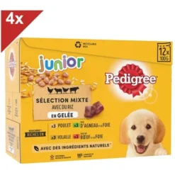 PEDIGREE Junior 48 Sachets Fraîcheur En Gelée 4 Variétés Pour Chiot 100g (4x12)