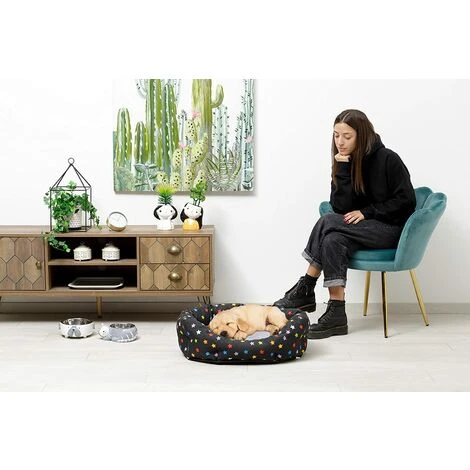 Baroni Home Niche Pour Chien, Panier Ovale Pour Chat, Coussin Pour Animaux Domestiques Pour Chambre à Coucher, Salon, Couloir, Lit Animale De Qualité – Étoiles Colorées , 50x65x22 Cm – Image 5
