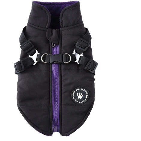 Manteau D'hiver Imperméable Pour Chien Chaud Avec Harnais, Veste De Chien Imperméable Pour Petit Moyen Grands Chiens, Pour Labrador Chihuahua Bouledogue Français -Versailles-S-noir