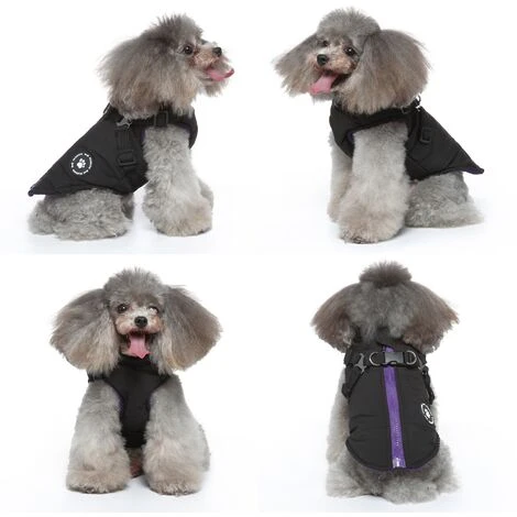 Manteau D'hiver Imperméable Pour Chien Chaud Avec Harnais, Veste De Chien Imperméable Pour Petit Moyen Grands Chiens, Pour Labrador Chihuahua Bouledogue Français -Versailles-S-noir – Image 2