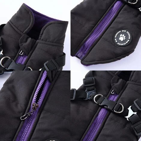 Manteau D'hiver Imperméable Pour Chien Chaud Avec Harnais, Veste De Chien Imperméable Pour Petit Moyen Grands Chiens, Pour Labrador Chihuahua Bouledogue Français -Versailles-S-noir – Image 3