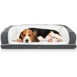 Corbeille Pour Chien, Panier Chien Dehoussable, Coussin Chien Orthopedique En Mousse De Caisse à œufs, Lit Chien Avec 3 Soutiens Latéraux, Canapé En Peluche Pour Chien Et Chats, Tapis De Chien Lavab