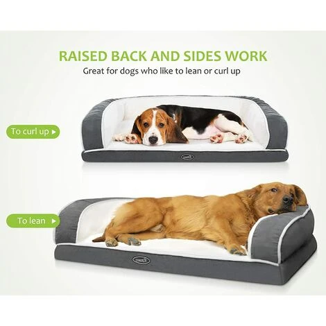 Corbeille Pour Chien, Panier Chien Dehoussable, Coussin Chien Orthopedique En Mousse De Caisse à œufs, Lit Chien Avec 3 Soutiens Latéraux, Canapé En Peluche Pour Chien Et Chats, Tapis De Chien Lavab – Image 2