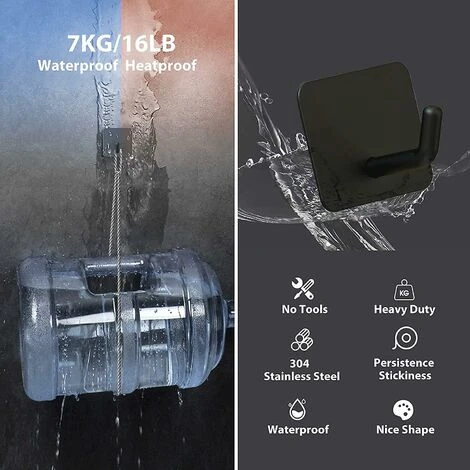 Crochets Auto-adhésifs En Acier Inoxydable Noir – Image 4