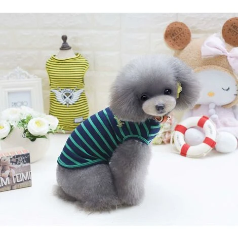 DENUOTOP T-Shirt Minimalist Pour Chien, Vêtements Pour Chat, Bleu Et Gris, 100% Coton, Pour Mini-Chien, Petit Chien Et Chat (Paquet De 2 (L-Convient Pour Les Chats Et Chihuahua,Jaune Et Vert) – Image 2