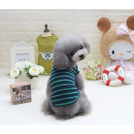 DENUOTOP T-Shirt Minimalist Pour Chien, Vêtements Pour Chat, Bleu Et Gris, 100% Coton, Pour Mini-Chien, Petit Chien Et Chat (Paquet De 2 (L-Convient Pour Les Chats Et Chihuahua,Jaune Et Vert) – Image 3