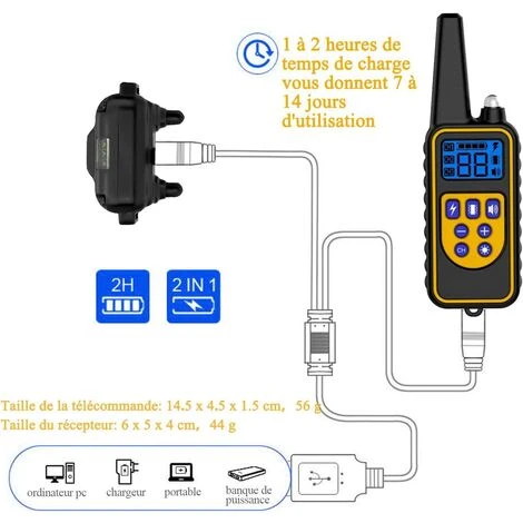 Collier De Dressage Pour Deux Chiens Rechargeable Et IP67 Étanche Avec Distance De 800m Avec 99 Niveaux De Mode Vibration, Choc Electrique, Sonore. – Image 3