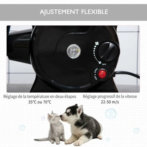 PawHut Séchoir Sèche-poils Toilettage Pour Chien Chat Animaux 2400 W - Température Vitesse Réglable - 3 Embouts - Noir – Image 4