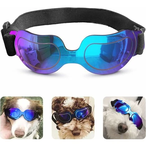 Déstockage Lunettes De Soleil Pour Chien Lunettes Pour Petit Chien Doggles Lunettes Pour Petit Chien Protection UV Coupe-vent Imperméable Bande Réglable (Bleu)
