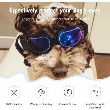 Déstockage Lunettes De Soleil Pour Chien Lunettes Pour Petit Chien Doggles Lunettes Pour Petit Chien Protection UV Coupe-vent Imperméable Bande Réglable (Bleu) – Image 2
