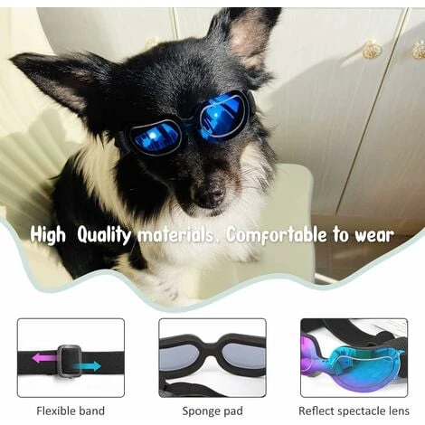 Déstockage Lunettes De Soleil Pour Chien Lunettes Pour Petit Chien Doggles Lunettes Pour Petit Chien Protection UV Coupe-vent Imperméable Bande Réglable (Bleu) – Image 3