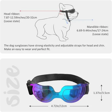 Déstockage Lunettes De Soleil Pour Chien Lunettes Pour Petit Chien Doggles Lunettes Pour Petit Chien Protection UV Coupe-vent Imperméable Bande Réglable (Bleu) – Image 4