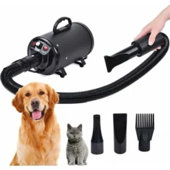 Petmoko Souffleur Pour Chien 4.5HP / 2200W Et Température Réglable Sèche-Cheveux Pour Chien Sèche-Cheveux Pour Animaux De Compagnie,Toilettage De Chien De Compagnie Avec 4 Accessoires(Noir)