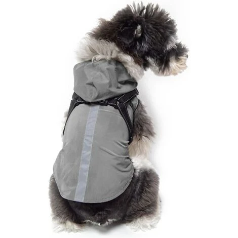 1 Pièce Imperméable Pour Chien Avec Harnais,Imperméable Chien Avec Capuchon,100% étanche Et Coupe-Vent Imperméable Pour Chien Avec Des Bandes Réfléchissantes,Respirant Manteau Gris XL
